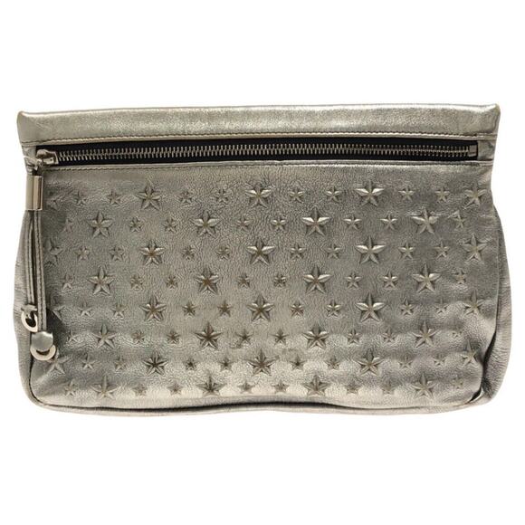 JIMMY CHOO Leather Clutch Silver Handbag Metal Star Embellished Authentic EUC - Picture 1 of 10